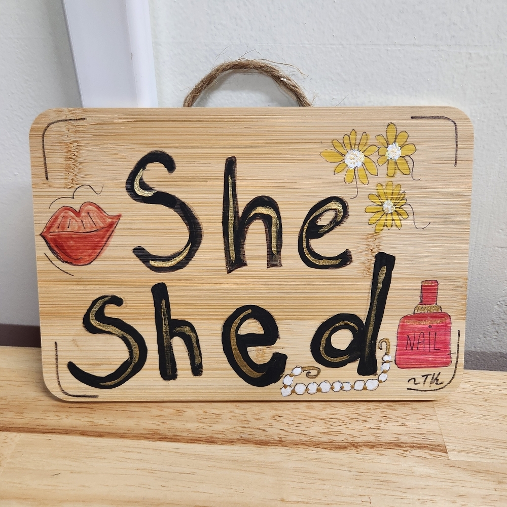 Hand Painted She Shed Sign Wall Decor 6 x 9 inch - Picture 2 of 6